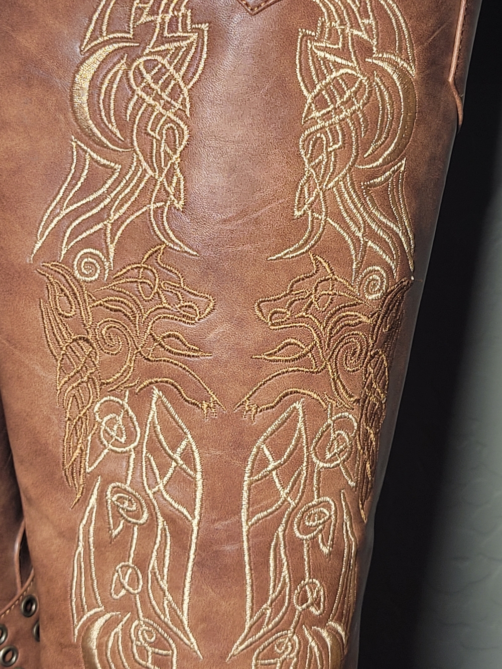 JANSEVEN Brown Embroidered Knee-High Western Stiletto Boots -WM Size 7 - Picture 13 of 16